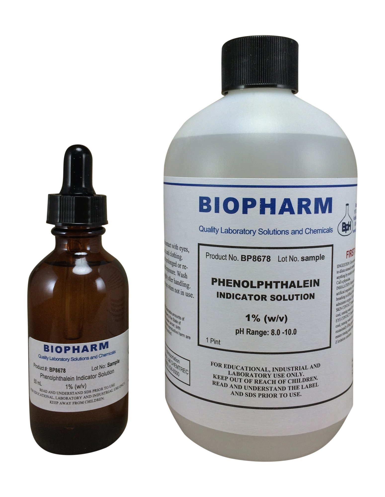 Phenolphthalein pH Indicator 1% Solution — One 500 mL (1.06 Pint) Bottle Plus 1 Dropper Bottle containing 50 ml of Solution