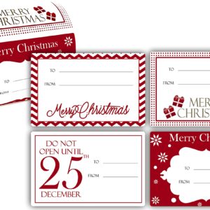 Jumbo Christmas Gift Tag Stickers 60 Count Modern Red, White, Silver, and Gold Xmas Designs - Looks Great on Gifts Presents, Wrapping Paper and Gift Bags.