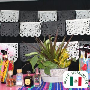 Dia de Los Muertos Decorations, Day of The Dead Banner, Black Mexican Banner 5 Pack|Tissue Paper|White and Black Skulls