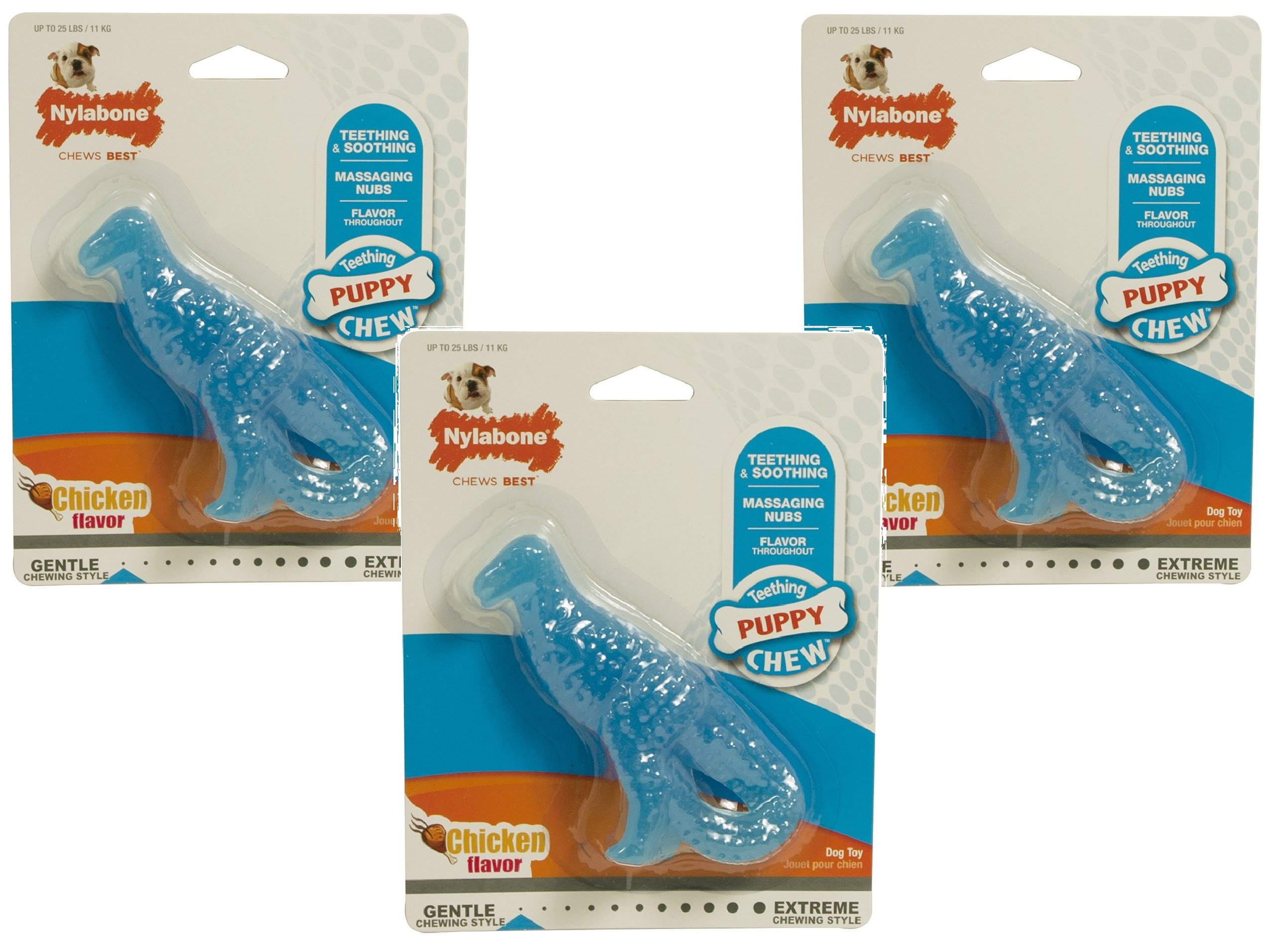 Nylabone 3 Pack Of Puppy T-Rex Chicken Flavored Teething Chew Toy, Dogs Up To 25 Pounds