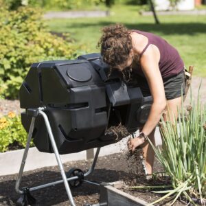 Gardener's Supply Company Compost Tumbler with Wheels | Heavy Duty Dual Rotating Batch Outdoor Organic Compost Bin Tumbling Mixer Composter | Holds 3 Cubic Ft of Kitchen Waste & Garden Clippings