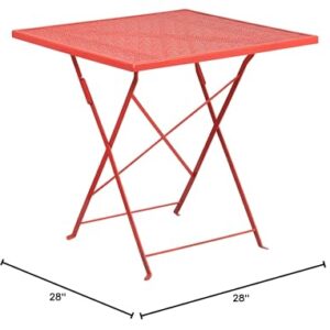 Flash Furniture Oia Commercial Grade 28" Square Coral Indoor-Outdoor Steel Folding Patio Table