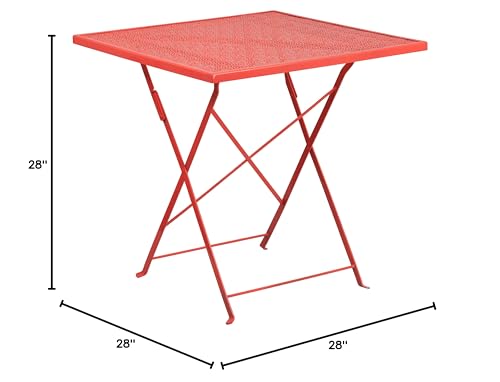 Flash Furniture Oia Commercial Grade 28" Square Coral Indoor-Outdoor Steel Folding Patio Table