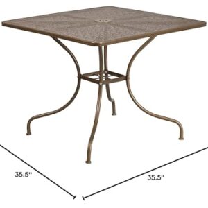 Flash Furniture Oia Commercial Grade 35.5" Square Gold Indoor-Outdoor Steel Patio Table Set with 2 Round Back Chairs