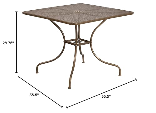 Flash Furniture Oia Commercial Grade 35.5" Square Gold Indoor-Outdoor Steel Patio Table Set with 2 Round Back Chairs