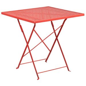 flash furniture oia commercial grade 28" square coral indoor-outdoor steel folding patio table