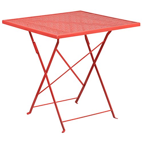 Flash Furniture Oia Commercial Grade 28" Square Coral Indoor-Outdoor Steel Folding Patio Table