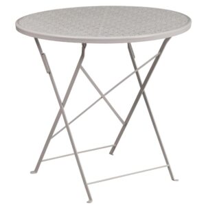 flash furniture oia commercial grade 30" round light gray indoor-outdoor steel folding patio table