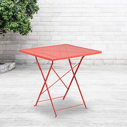 Flash Furniture Oia Commercial Grade 28" Square Coral Indoor-Outdoor Steel Folding Patio Table