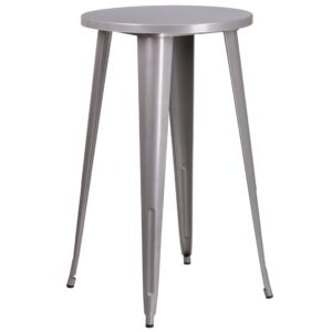 flash furniture james commercial grade 24" round silver metal indoor-outdoor bar height table