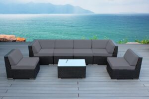 ohana 7-piece outdoor patio furniture sectional conversation set, black wicker with gray cushions - no assembly with free patio cover