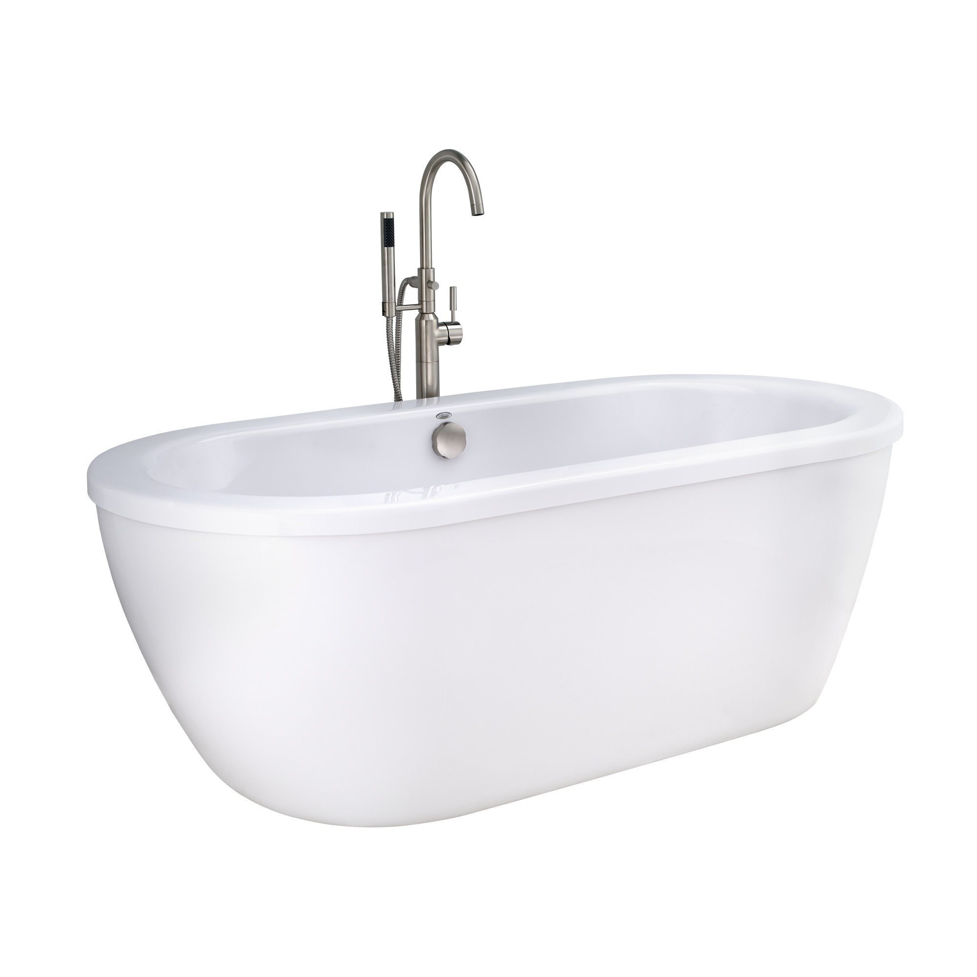 American Standard 2764014M203.011 Cadet 66 in. Acrylic Freestanding Soaker Bathtub with Tub Filler, Hand Shower and Drain, Arctic White