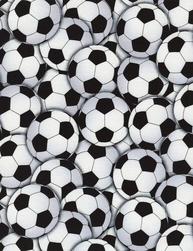 Timeless Treasures Fabrics Score! Sports White Packed Soccer Balls