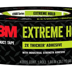 3M Extreme Hold Duct Tape, 1.88 Inches x 35 Yards, Black, Heavy-Duty, Double-Thick Adhesive, Waterproof Backing, Tough Repairs