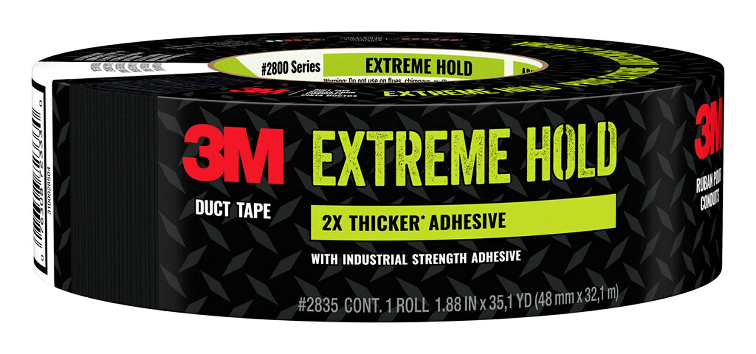 3M Extreme Hold Duct Tape, 1.88 Inches x 35 Yards, Black, Heavy-Duty, Double-Thick Adhesive, Waterproof Backing, Tough Repairs