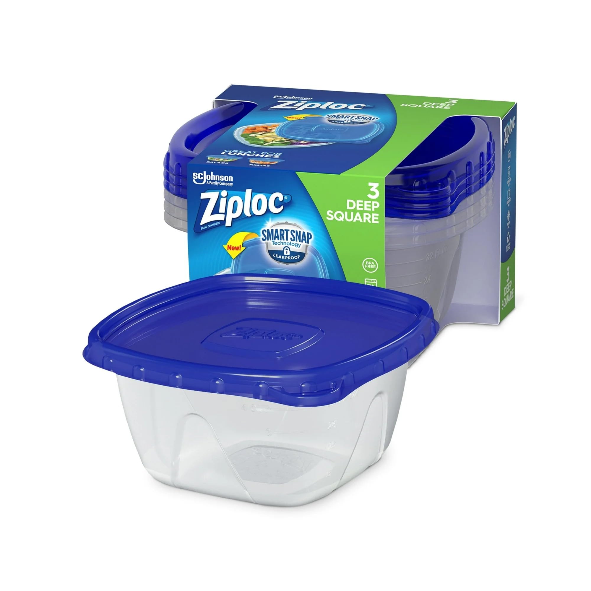 Ziploc Storage Containers with SmartSnap Technology, Deep Square, 1.25Q, 3 Pack