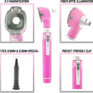 OdontoMed2011 'Mini Fiber Optic Otoscope Light Pink (Pocket Size) ENT Diagnostic Set + 1 Extra Free Bulb Quality Instruments