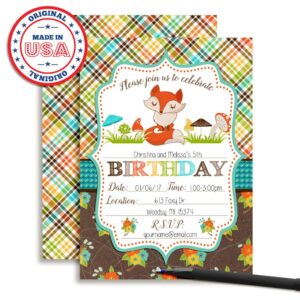 Fall Fox Birthday Party Invitations, 20 5x7 Fill In Cards with Twenty White Envelopes by AmandaCreation