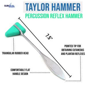 SURGICAL ONLINE Rubber Triangle Taylor Percussion Hammer with Chrome Hangle for Neurological Examination (One Size, Green, 1)