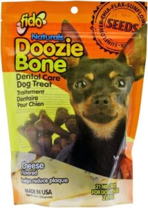 fido naturals doozie bones dental care treat for dogs, cheese flavored, made with sunflower, chia, & flax seeds-naturally freshens breath, reduces plaque & whitens teeth 21ct - mini treats (pack of 1)