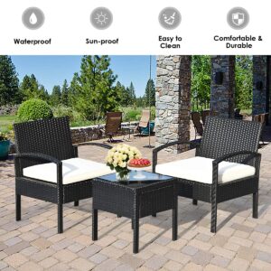 Tangkula AM0583HM 3 Piece Patio Furniture Set with 2 Cushioned Chairs & End Table, Black