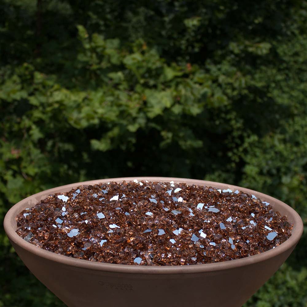 High Luster, 1/2" Reflective Tempered Fire Glass in Cosmic Copper, 10 Pound Jar, by Celestial Fire Glass