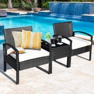 Tangkula AM0583HM 3 Piece Patio Furniture Set with 2 Cushioned Chairs & End Table, Black