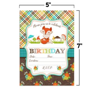 Fall Fox Birthday Party Invitations, 20 5x7 Fill In Cards with Twenty White Envelopes by AmandaCreation