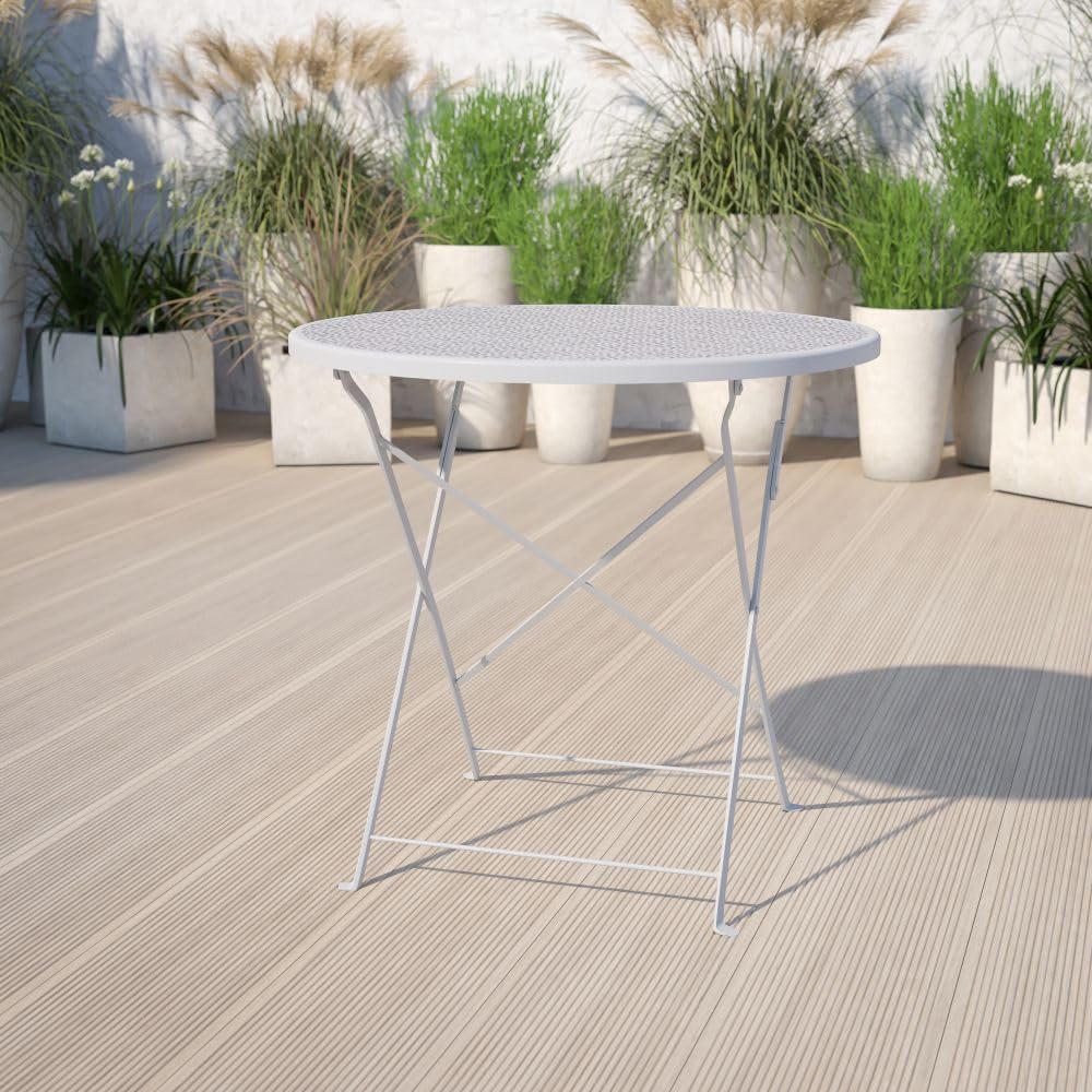 Flash Furniture Oia Commercial Grade 30" Round Light Gray Indoor-Outdoor Steel Folding Patio Table