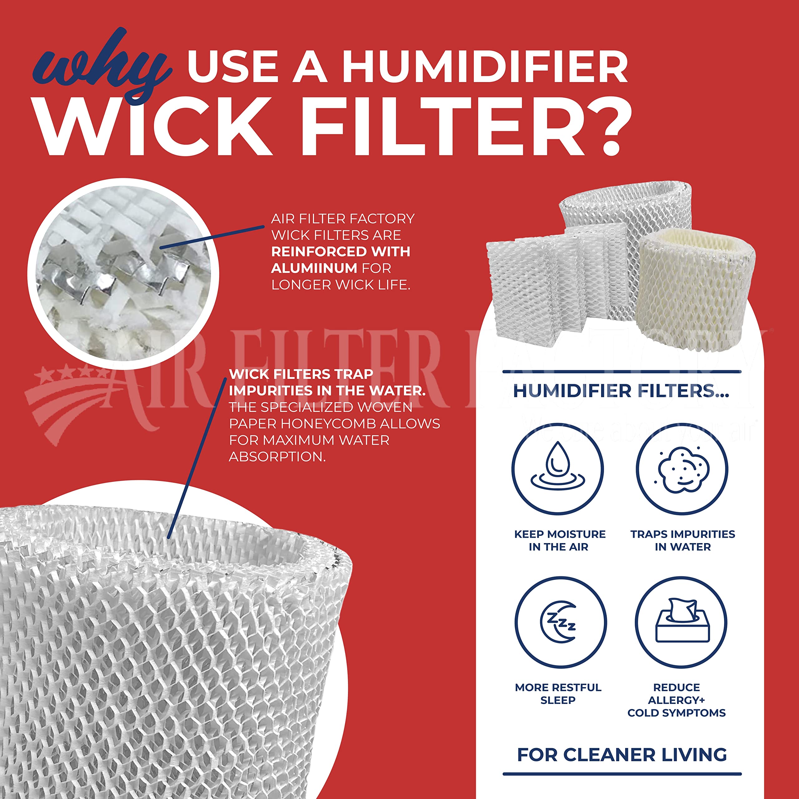 4-Pack Air Filter Factory Replacement For Holmes HWF62, HWF62D, HWF-62, H62, H-62 Humidifier Wick Filter