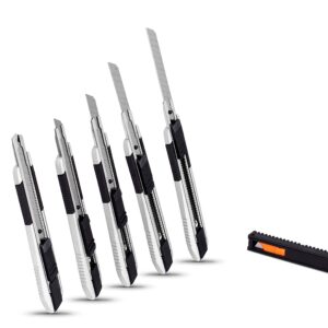 Internet's Best Snap-Off Utility Knife - Small - Set of 5 Pack - Blades Belt Clip - Retractable Razor Knife Set - Box Cutter Locking Razor Knife Tool - Good Grip