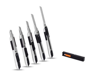 internet's best snap-off utility knife - small - set of 5 pack - blades belt clip - retractable razor knife set - box cutter locking razor knife tool - good grip