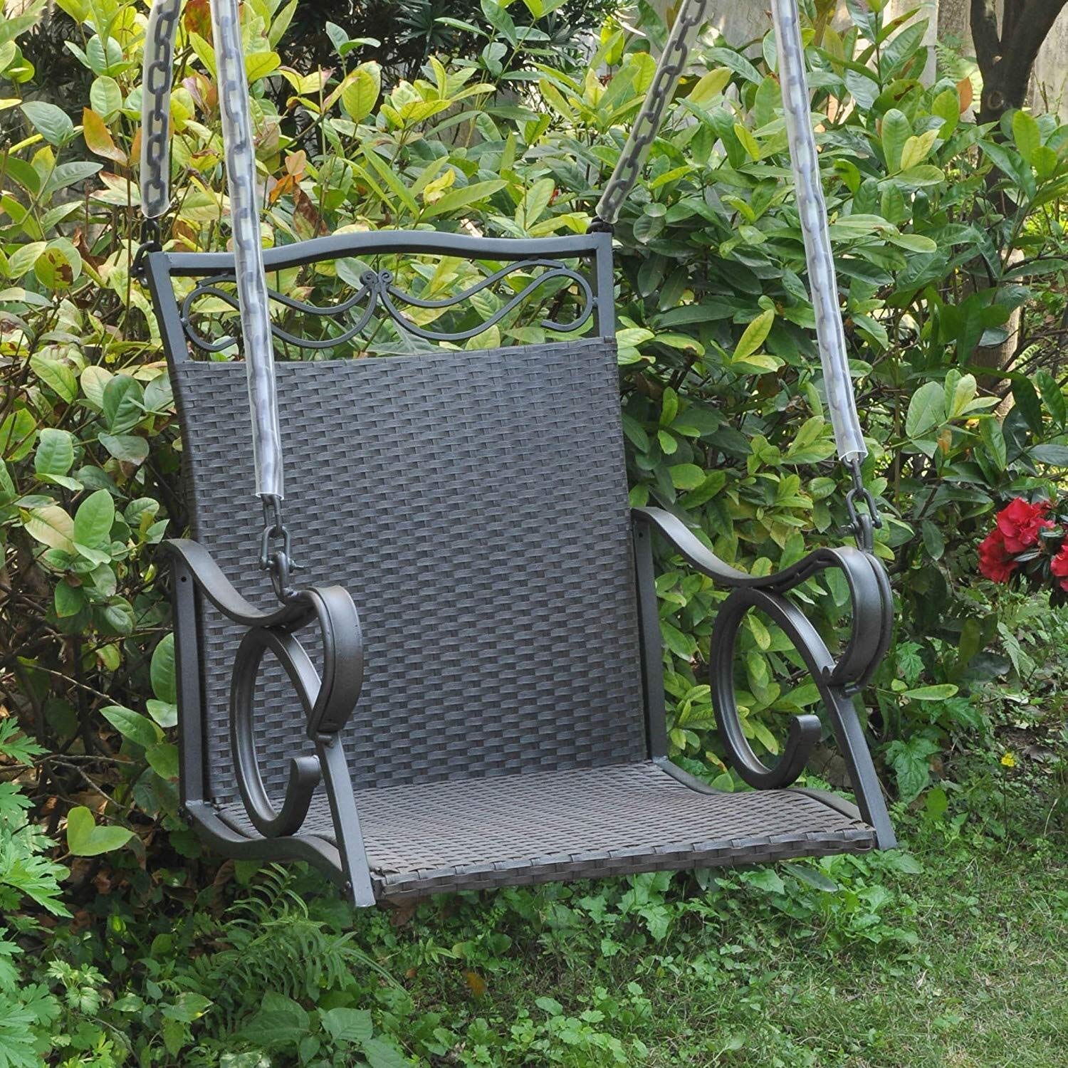 International Caravan Resin Wicker/Steel Hanging Chair Swing