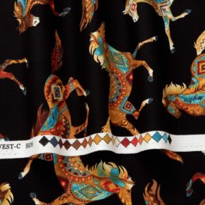 Timeless Treasures Out West Southwest Horses Black, Quilting Fabric by the Yard