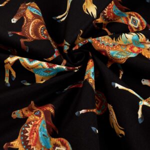 Timeless Treasures Out West Southwest Horses Black, Quilting Fabric by the Yard