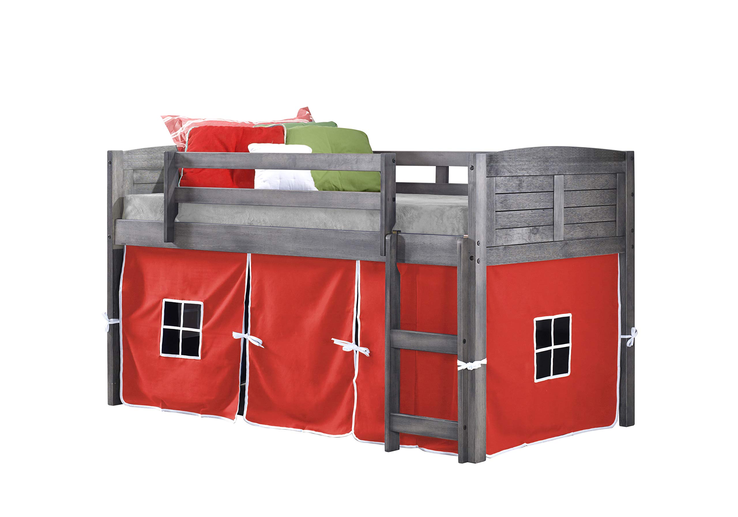 Donco Kids 790AAG_750C-TR Louver Low Loft Bed with Red Tent, Twin, Antique Grey