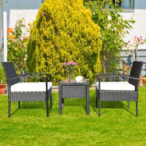 Tangkula AM0583HM 3 Piece Patio Furniture Set with 2 Cushioned Chairs & End Table, Black