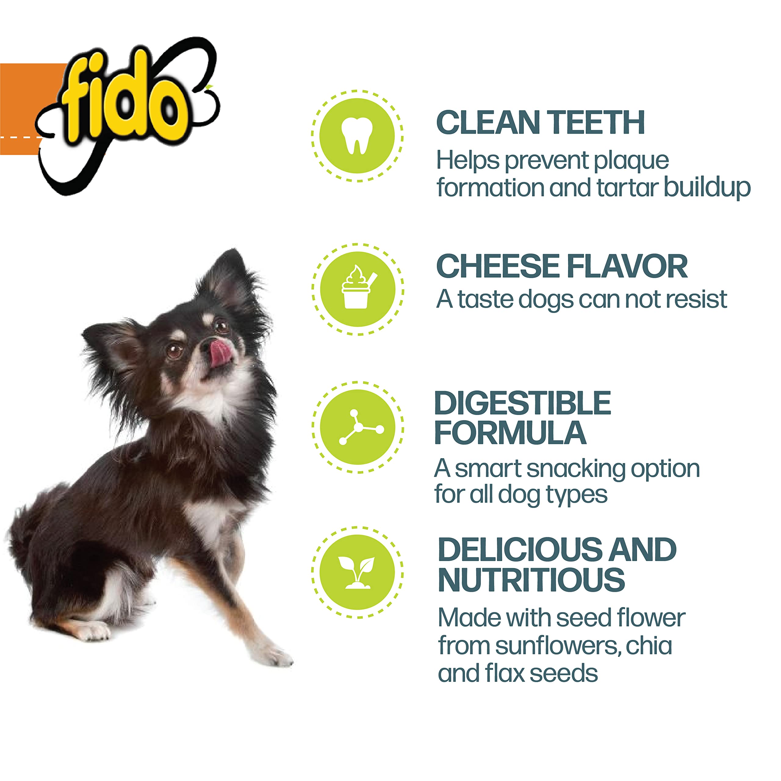 Fido Naturals Doozie Bones Dental Care Treat for Dogs, Cheese Flavored, Made with Sunflower, Chia, & Flax Seeds-Naturally Freshens Breath, Reduces Plaque & Whitens Teeth 21ct - Mini Treats (Pack of 1)