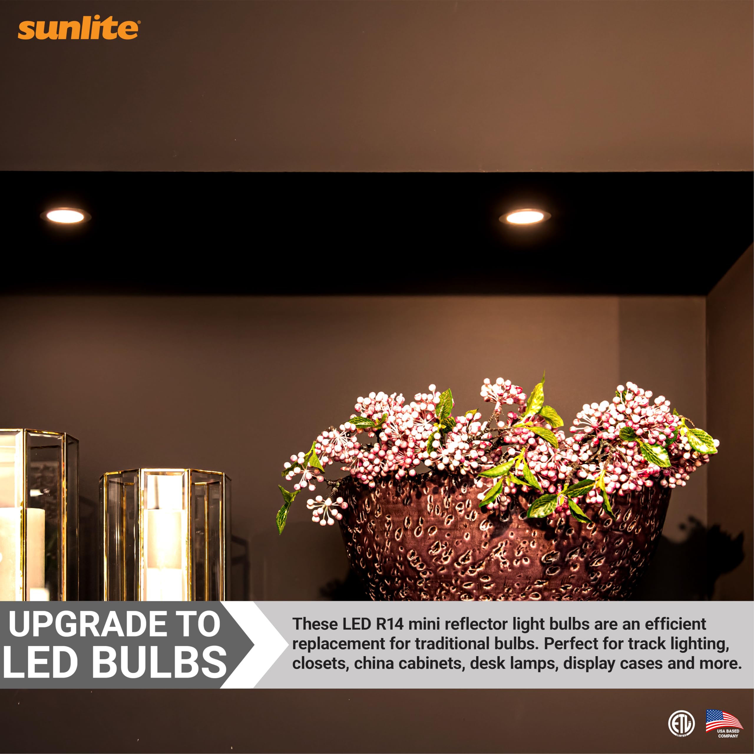 Sunlite LED R14 Mini Flood Light Bulbs, 4 Watts (25W Equivalent), 250 Lumens, Medium (E26) Base, Dimmable, ETL Listed, 2700K Soft White, for China and Curio Cabinet Light, 3 Count