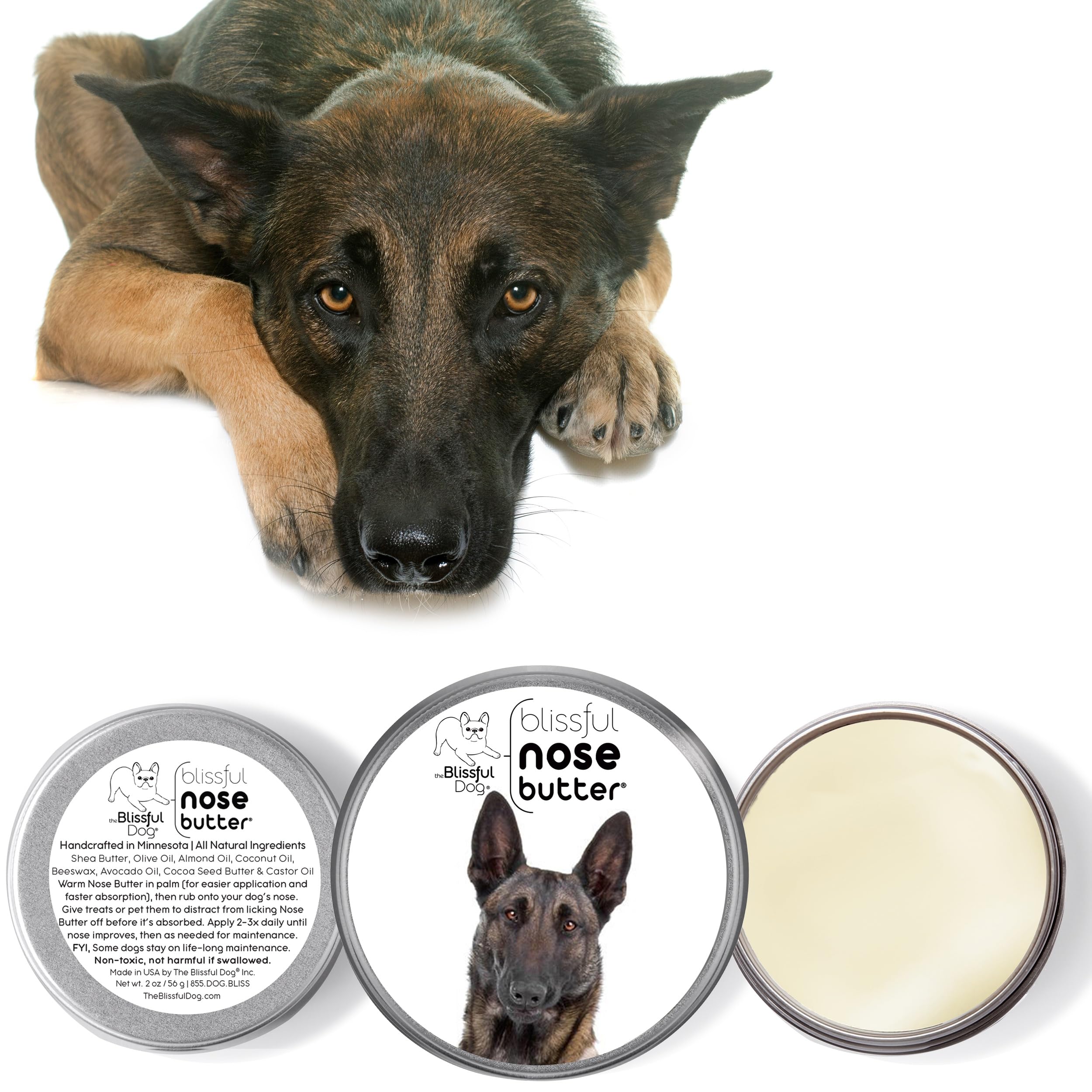 The Blissful Dog Belgian Malinois Nose Butter, Versatile Dog Nose Balm for Dry Nose, Handcrafted Nose Moisturizer, Easy-to-Apply Dog Essentials, Unscented, 2 oz.