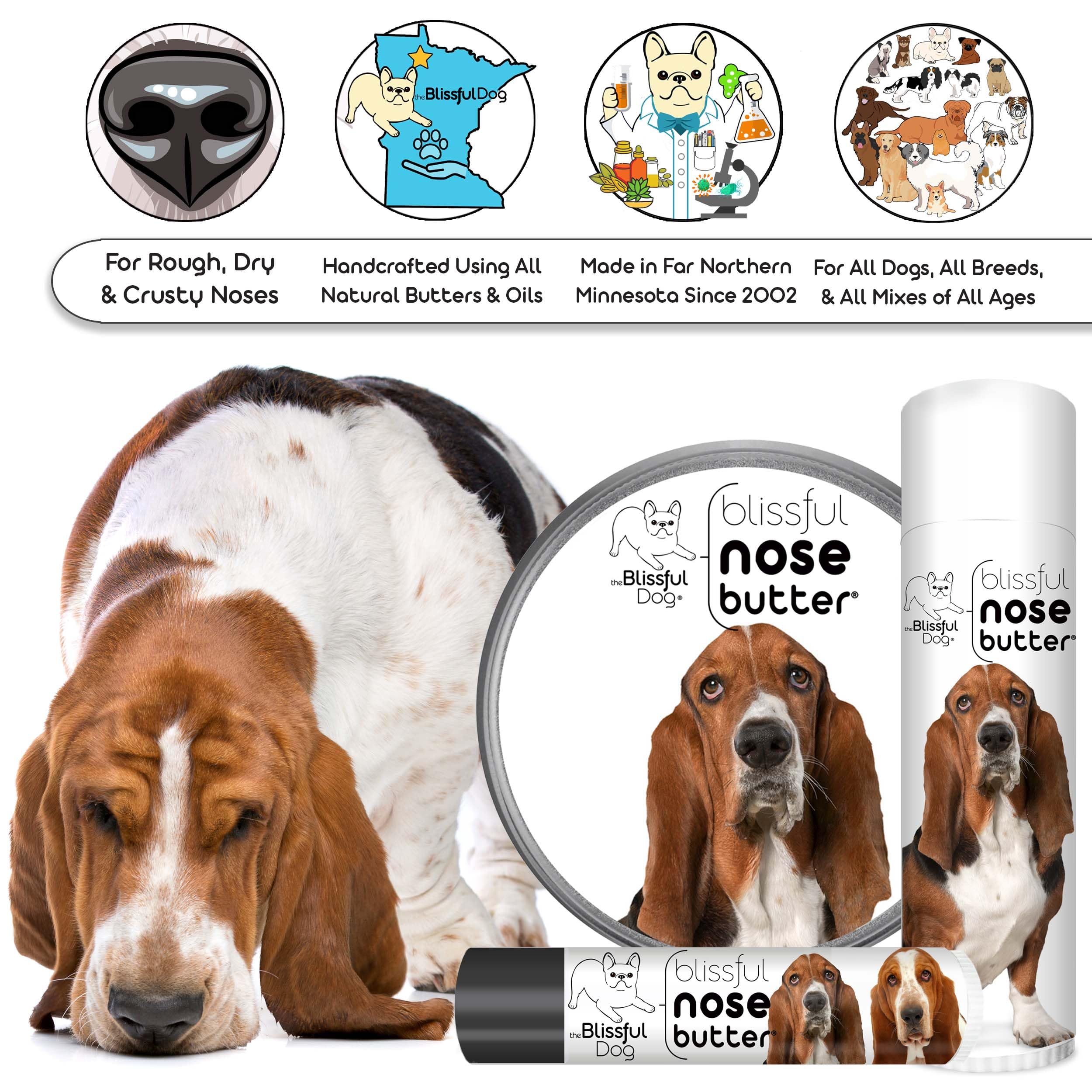 The Blissful Dog Basset Hound Nose Butter Tin, Versatile Dog Nose Balm for Dry Nose, Handcrafted Nose Moisturizer, Easy-to-Apply Dog Essentials, Unscented, 1 oz.