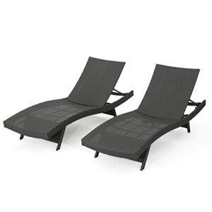 christopher knight home salem outdoor wicker chaise lounge chairs, 2-pcs set, grey