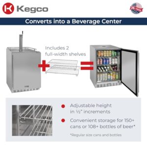 Kegco Kegerator 24" Wide Single Tap Stainless Steel Undercounter Beer Dispenser HK38SSU-1