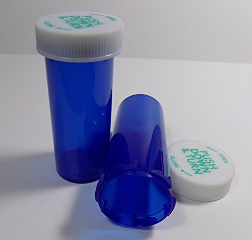 Plastic Prescription Blue Vials/Bottles 25 Pack w/Caps 8 Dram Size-New