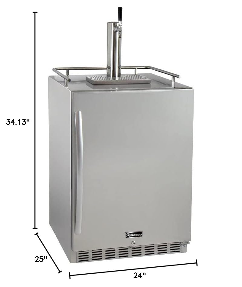 Kegco Kegerator 24" Wide Single Tap Stainless Steel Undercounter Beer Dispenser HK38SSU-1