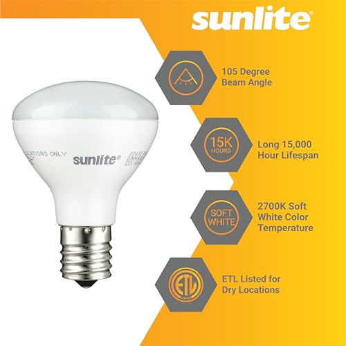 Sunlite LED R14 Mini Flood Light Bulbs, 4 Watts (25W Equivalent), 280 Lumens, Intermediate (E17) Base, Dimmable, ETL Listed, 2700K Soft White, for Curio Cabinet Light, 3 Count