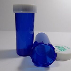 Plastic Prescription Blue Vials/Bottles 25 Pack w/Caps 8 Dram Size-New