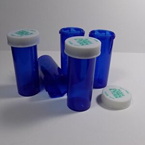 Plastic Prescription Blue Vials/Bottles 25 Pack w/Caps 8 Dram Size-New