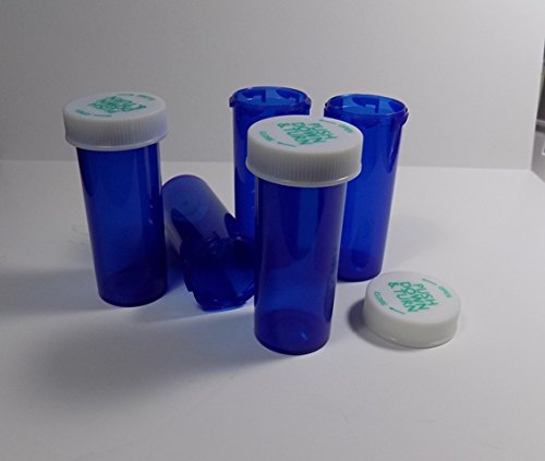 Plastic Prescription Blue Vials/Bottles 25 Pack w/Caps 8 Dram Size-New