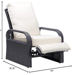 Babylon Outdoor Recliner Wicker Patio Adjustable Recliner Chair with Cushions, Rust-Resistant Aluminum Frame,All-Weather Resin Rattan, Grey&White